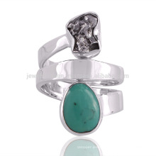 Natural Meteorite Rough And Tibetan Turquoise Gemstone 925 Sterling Silver Spinner Ring